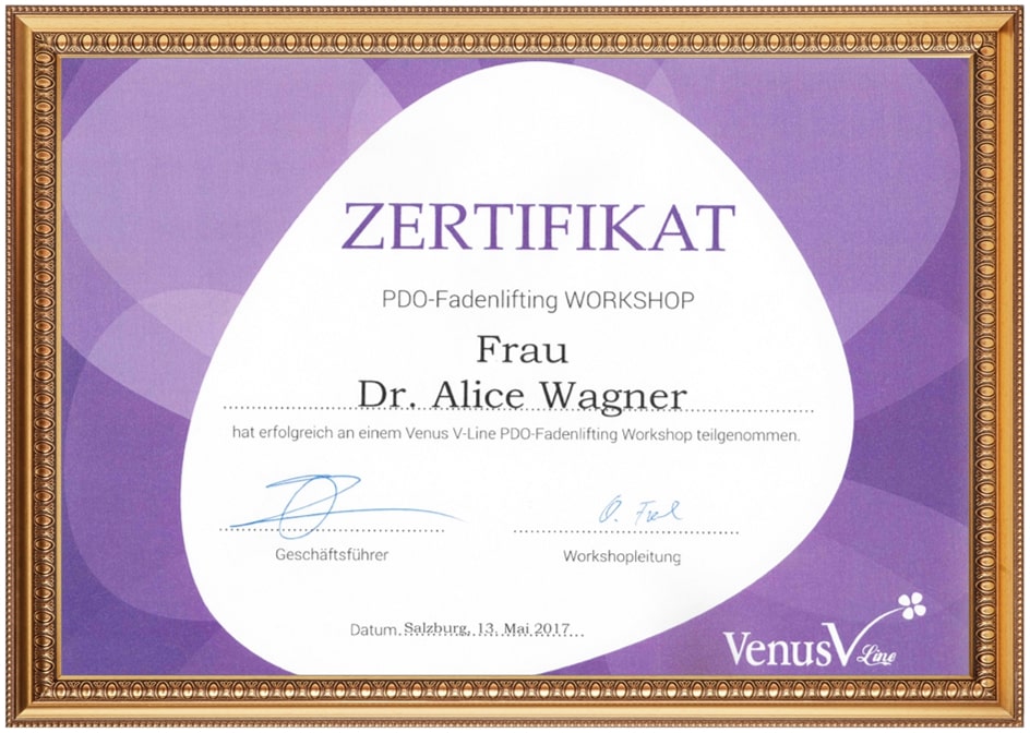 Zertifikat von Dr. Alice Wagner