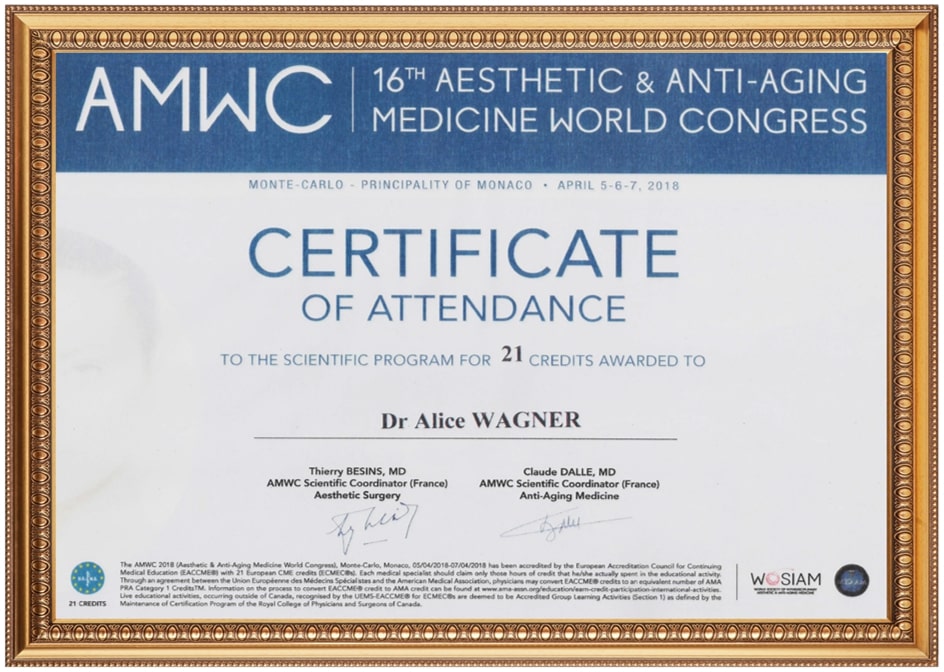 Zertifikat von Dr. Alice Wagner