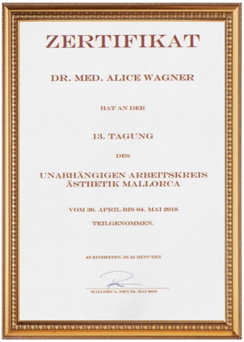 Zertifikat von Dr. Alice Wagner