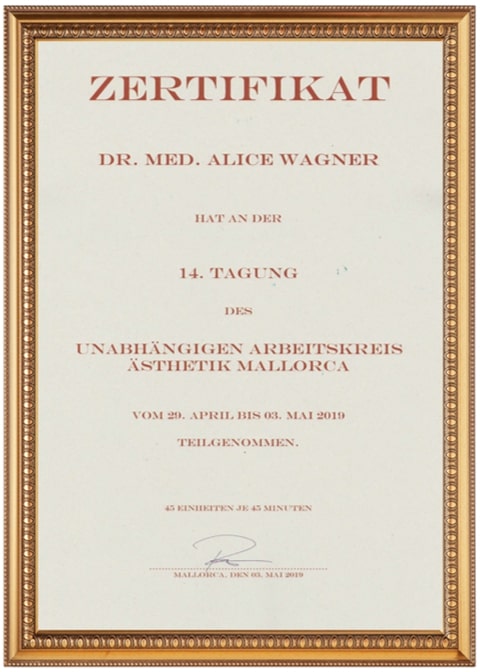 Zertifikat von Dr. Alice Wagner