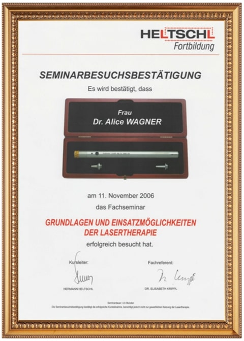 Zertifikat von Dr. Alice Wagner