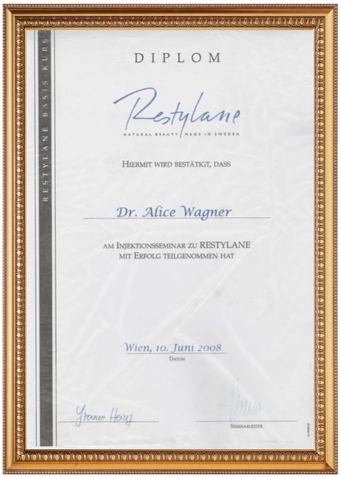 Zertifikat von Dr. Alice Wagner