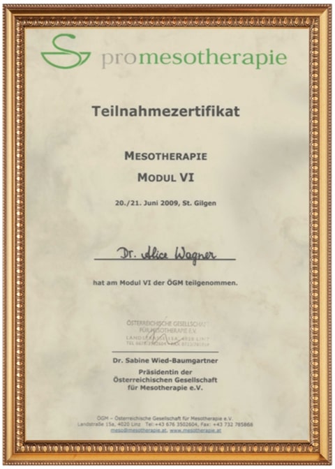 Zertifikat von Dr. Alice Wagner