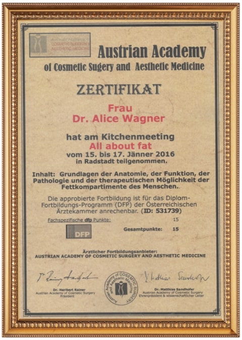 Zertifikat von Dr. Alice Wagner